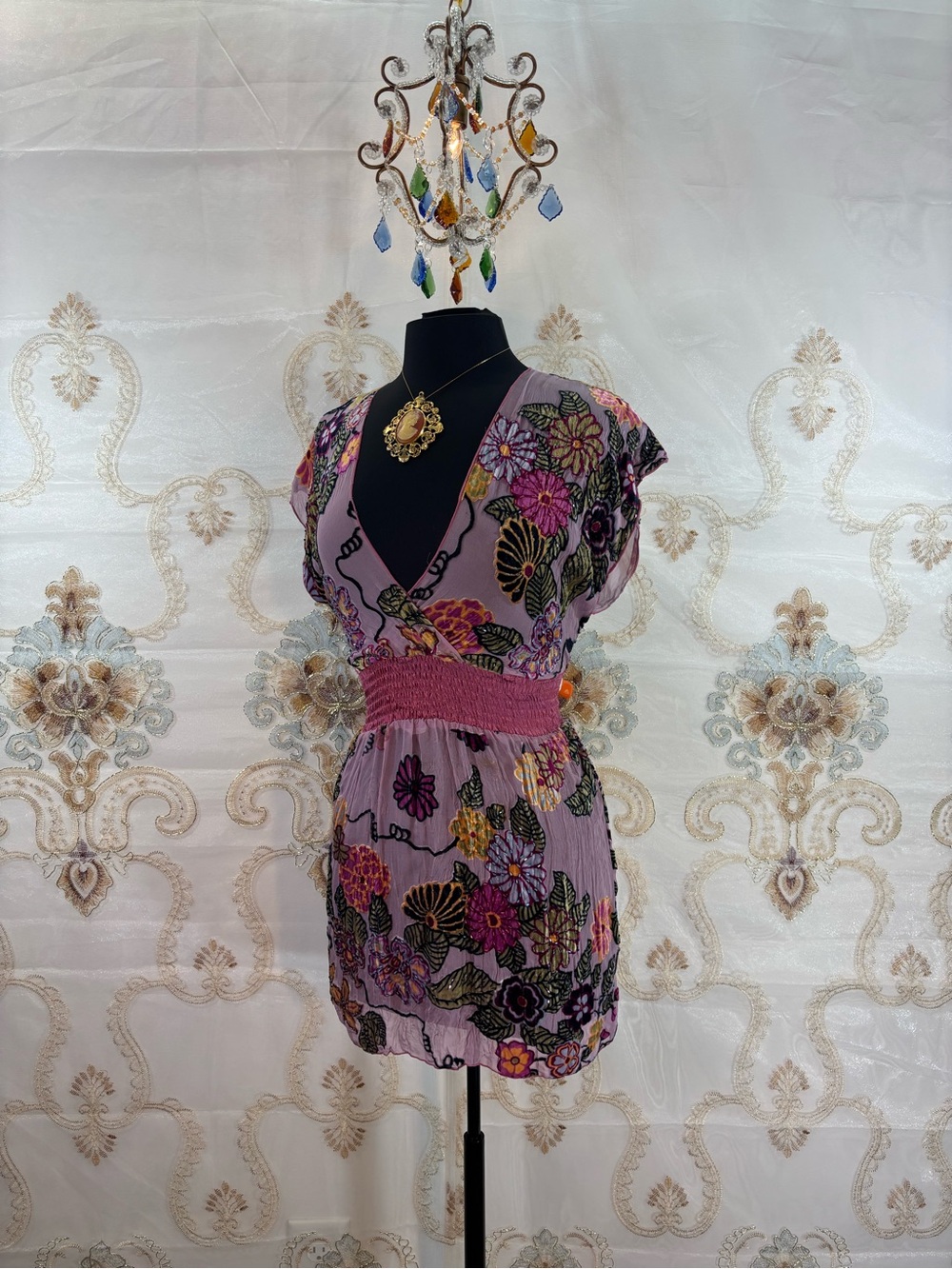 ✨Boho Hale Bob Silk Beaded Burnout Crushed Velvet Dress✨